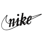 Logotipo estilizado da marca Nike, com o nome "nike" escrito em letras minúsculas e uma swoosh alongada, simbolizando performance e velocidade.