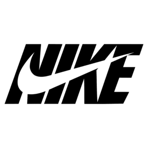 Logotipo da Nike, uma das principais marcas de roupas e calçados esportivos do mundo, conhecido pelo seu símbolo em forma de "swoosh" que representa movimento e velocidade.