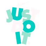 Logo da Nike com a frase "Just Do It" em cores vibrantes, destacando a motivação e o estilo esportivo da marca.