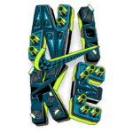 Design estilizado do logotipo da Nike em cores vibrantes, destacando detalhes modernos e elementos tridimensionais. Ideal paraárea de calçados esportivos e moda.