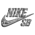 Logotipo da Nike SB com design estilizado em forma de ossos, destacando a famosa swoosh da marca.