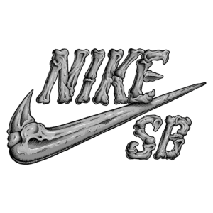 Logotipo da Nike SB com design estilizado em forma de ossos, destacando a famosa swoosh da marca.