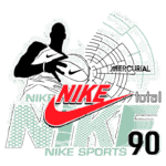 Imagem com logotipo da Nike, destacando o design gráfico moderno. A arte inclui um jogador de basquete em ação, elementos de esporte e letras estilizadas que remetem ao conceito de performance e agilidade, representando a marca Nike em referência a produtos esportivos.