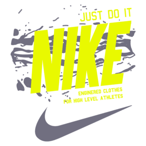 Logo da Nike com a frase "Just Do It" e o texto "Engineered clothes for high level athletes", destacando a marca e sua linha de roupas projetadas para atletas de alto nível.