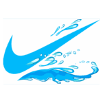 Logotipo da Nike em azul, estilizado com elementos de água, representando dinamismo e movimento. Ideal para temas relacionados a esporte e desempenho aquático.