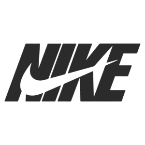Logotipo da Nike, conhecido por sua marca icônica com o swoosh e o nome "Nike" em letras maiúsculas, representando a liderança da empresa em roupas e calçados esportivos.