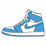 Tênis Nike Air Jordan em azul e branco, com design icônico e estilo alto, ideal para moda urbana e esporte.