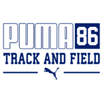 Logo da Puma com as palavras "PUMA 86" e "TRACK AND FIELD" destacadas, representando a marca esportiva e sua linha de produtos para atletismo.