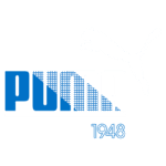 Logotipo da marca Puma, destacando o nome "PUMA" em azul e uma silhueta de puma saltando, com a data "1948" abaixo, simbolizando a fundação da empresa.