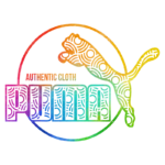 Logotipo da Puma com design colorido e a frase "Authentic Cloth", representando a marca de roupas esportivas e estilo.