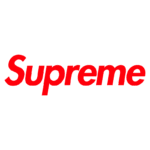 Logotipo da marca Supreme em vermelho, conhecido por sua moda urbana e cultura streetwear.