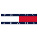 Logotipo da marca Tommy Jeans, apresentando uma combinação de azul marinho, branco e vermelho, com o nome "TOMMY JEANS" em letras maiúsculas.