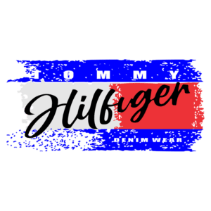 Logo da marca Tommy Hilfiger Denim Wear, apresentando as cores azul, branco e vermelho, com estilo moderno e urbano.