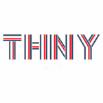 Logotipo da Tommy Hilfiger com as iniciais "THNY" em estilo colorido, representando a marca nova-iorquina de moda.