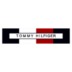 Logotipo da marca Tommy Hilfiger com design em vermelho, branco e azul, reconhecível por sua tipografia em destaque.