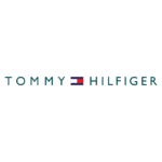 Logotipo da marca Tommy Hilfiger, reconhecida por suas roupas e acessórios de estilo clássico e moderno.