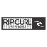 Logo da Rip Curl com o slogan "Live the Search", destacando a marca que é reconhecida no mundo do surf e esportes aquáticos.