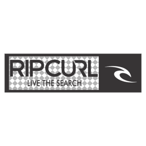 Logo da Rip Curl com o slogan "Live the Search", destacando a marca que é reconhecida no mundo do surf e esportes aquáticos.
