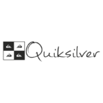 Logotipo da marca Quiksilver, conhecido por roupas de surf e estilo de vida ao ar livre, apresentando um design minimalista em preto e branco.