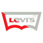 Logo da marca Levi's em cores vermelho e cinza, destacando o nome "Levi's" em um estilo moderno e reconhecível.