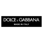 Logotipo da marca de moda italiana Dolce & Gabbana, destacando o texto "Made in Italy" em fundo preto.