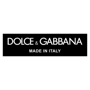 Logotipo da marca de moda italiana Dolce & Gabbana, destacando o texto "Made in Italy" em fundo preto.