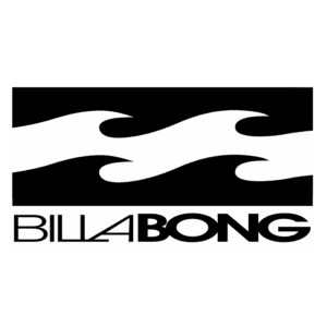 Logotipo da Billabong, uma marca conhecida por roupas e acessórios de surf, apresentando ondas estilizadas em preto e branco.