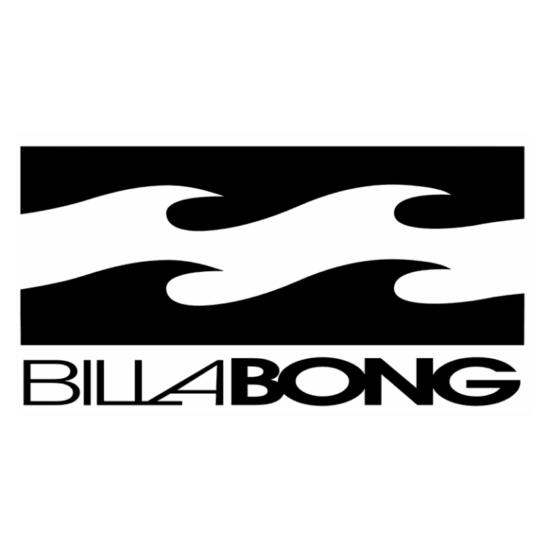 Logotipo da Billabong, uma marca conhecida por roupas e acessórios de surf, apresentando ondas estilizadas em preto e branco.
