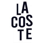 Logotipo da marca Lacoste, apresentando a palavra "LACOSTE" em letras grandes e em estilo moderno, com um design minimalista em fundo branco.