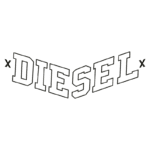 Logo da marca Diesel, conhecida por sua moda contemporânea e estilo urbano. A marca é reconhecida globalmente por suas roupas, jeans e acessórios de alta qualidade.