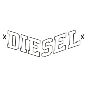Logo da marca Diesel, conhecida por sua moda contemporânea e estilo urbano. A marca é reconhecida globalmente por suas roupas, jeans e acessórios de alta qualidade.