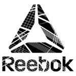 Logotipo da Reebok, apresentando um triângulo estilizado acima do nome da marca em letras maiúsculas, simbolizando força e dinamismo no mundo do fitness e moda esportiva.