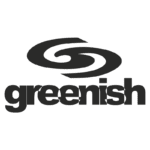 Logotipo da marca Greenish, destacando um design moderno e minimalista com uma representação gráfica fluida e o nome em letras maiúsculas.