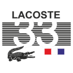 Logotipo da Lacoste com o número 33, apresentando um crocodilo em destaque e uma bandeira francesa em três cores. Ideal para identificar produtos da marca e destacar a herança esportiva.