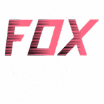 Logo da marca Fox com o texto em destaque "FOX" em letras grandes e estilizadas, combinando cores rosa e preto, acompanhado de um contorno de uma raposa em fundo branco. Ideal para representar produtos esportivos e de moda.