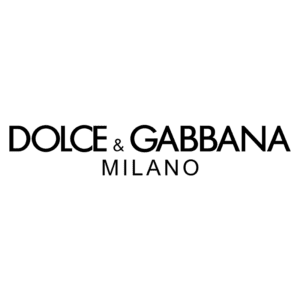 Logotipo da marca de moda Dolce & Gabbana, com a palavra "Milano" abaixo, representando a elegância e sofisticação da haute couture italiana.