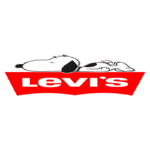 Logotipo da Levi's com o personagem Snoopy, simbolizando uma colaboração entre a marca de jeans e a famosa série de quadrinhos.