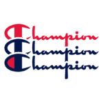 Logotipo da marca Champion em cores vermelha, azul e branca, destacando a palavra "Champion" em diferentes estilos de fonte.