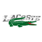 Logo da Lacoste com um crocodilo verde e a palavra "LACOSTE" em destaque, estilizada em cinza. Ideal para representar moda, estilo e a marca de roupas esportivas.