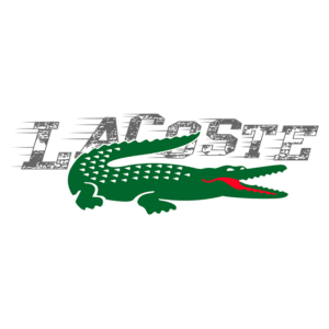 Logo da Lacoste com um crocodilo verde e a palavra "LACOSTE" em destaque, estilizada em cinza. Ideal para representar moda, estilo e a marca de roupas esportivas.