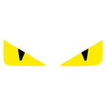 Olhos amarelos afiados com pupilas pretas, evocando uma sensação de mistério e intensidade. Ideal para representar personagens de desenhos animados ou temas de Halloween.