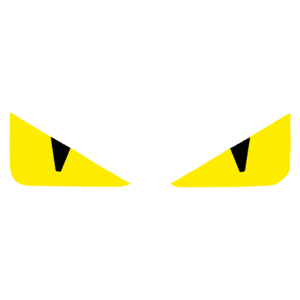 Olhos amarelos afiados com pupilas pretas, evocando uma sensação de mistério e intensidade. Ideal para representar personagens de desenhos animados ou temas de Halloween.
