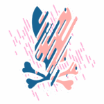 Logo estilizado da marca Psycho Bunny, apresentando um coelho com orelhas em azul e rosa, sobreposto a um desenho de ossos cruzados. Elementos gráficos em linhas e cores vibrantes destacam a estética moderna e ousada da marca.