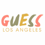 Logo da Guess Los Angeles, destacando o nome "GUESS" em cores vibrantes e modernas. Ideal para representar moda urbana e estilo contemporâneo.