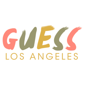 Logo da Guess Los Angeles, destacando o nome "GUESS" em cores vibrantes e modernas. Ideal para representar moda urbana e estilo contemporâneo.