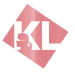 Logotipo da marca Karl Lagerfeld Paris, apresentando as letras "KL" em um design moderno e estilizado, com linhas onduladas em fundo vermelho e a silhueta de uma figura de óculos escuros.