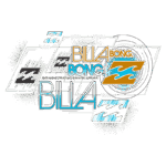 Logo da Billabong com o texto "BILLA bong. BONG. BILLABONG CREATIVE ESSENTIAL FOREVER" estilizado em cores vibrantes e elementos gráficos de ondas, representando a cultura do surf e a criatividade da marca.