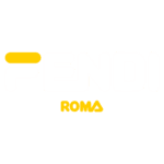 Logotipo da marca Fendi, destacando o nome "FENDI" em letras brancas com um destaque amarelo e a palavra "ROMA" abaixo em amarelo, simbolizando a herança e prestígio da marca italiana de moda.