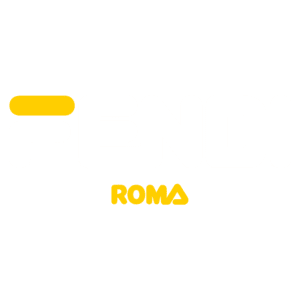 Logotipo da marca Fendi, destacando o nome "FENDI" em letras brancas com um destaque amarelo e a palavra "ROMA" abaixo em amarelo, simbolizando a herança e prestígio da marca italiana de moda.