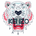 Logo da marca Kenzo Paris, mostrando a cabeça de um tigre estilizado em cores vibrantes, simbolizando a ousadia e a estética única da grife.